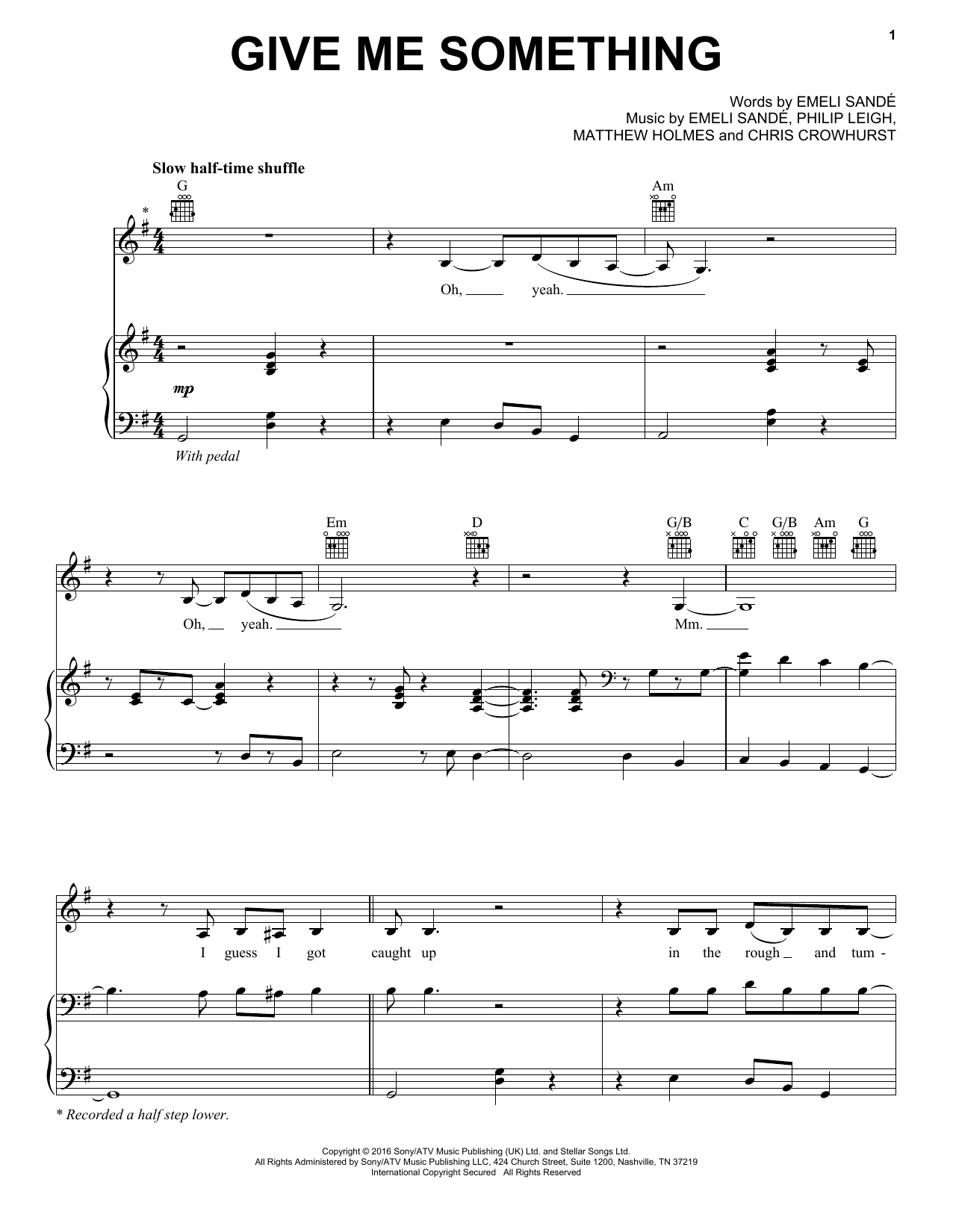 Emeli Sandé Give Me Something sheet music notes and chords arranged for Piano, Vocal & Guitar Chords (Right-Hand Melody)