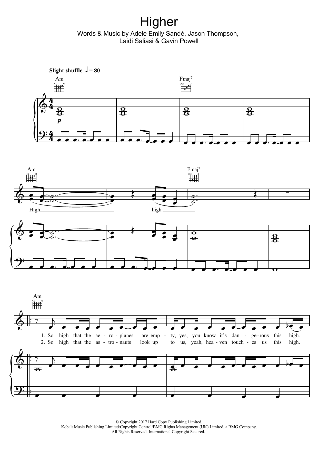 Emeli Sandé Higher (featuring Giggs) sheet music notes and chords arranged for Piano, Vocal & Guitar Chords