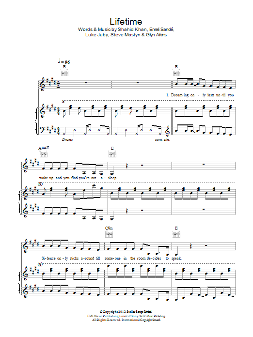 Emeli Sande Lifetime sheet music notes and chords arranged for Piano, Vocal & Guitar Chords