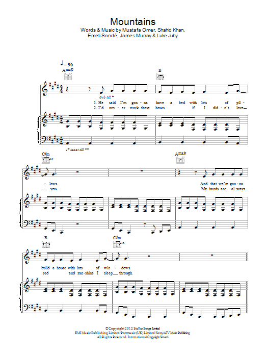 Emeli Sandé Mountains sheet music notes and chords arranged for Easy Piano