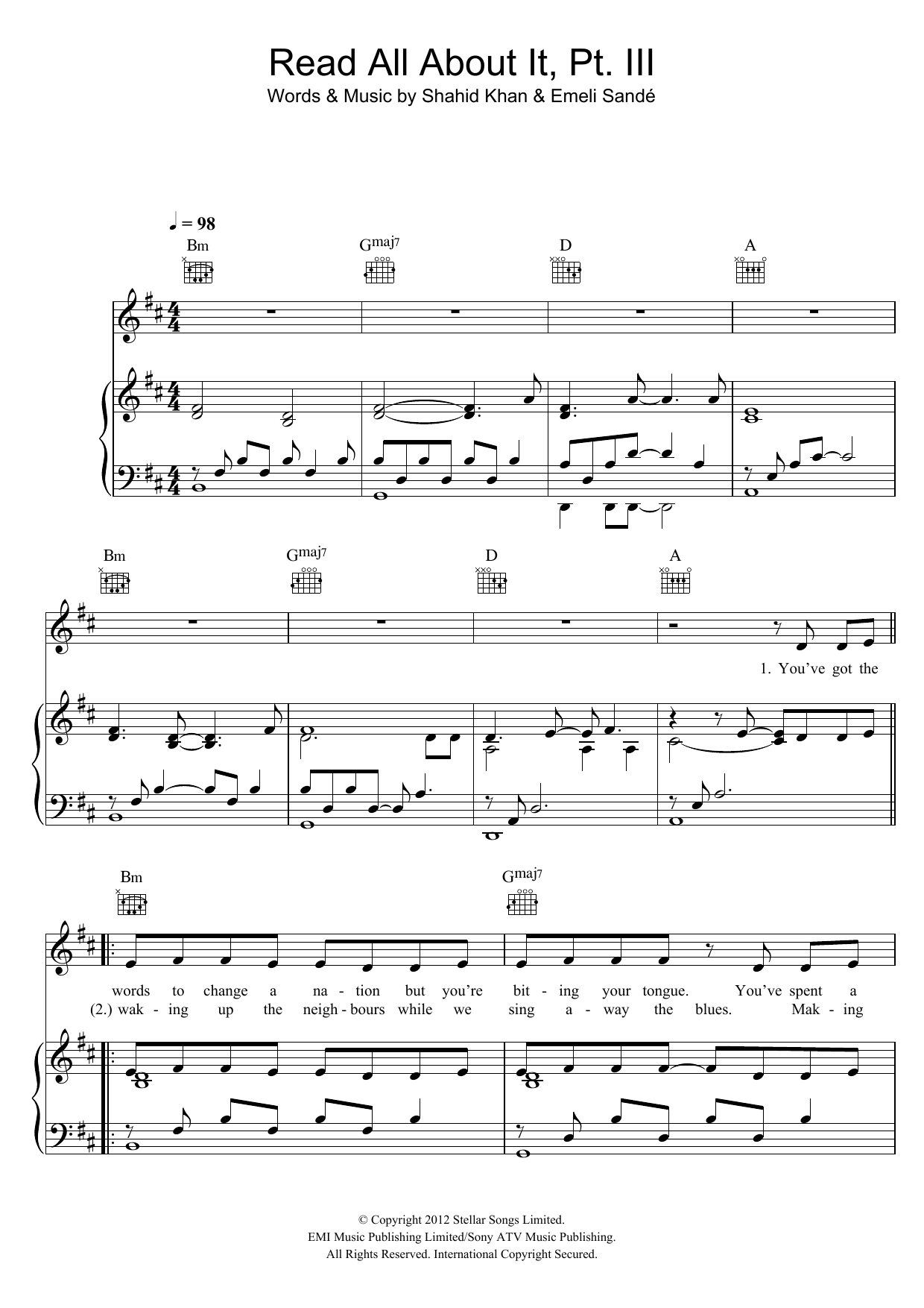 Emeli Sande Read All About It, Part III sheet music notes and chords arranged for Piano, Vocal & Guitar Chords