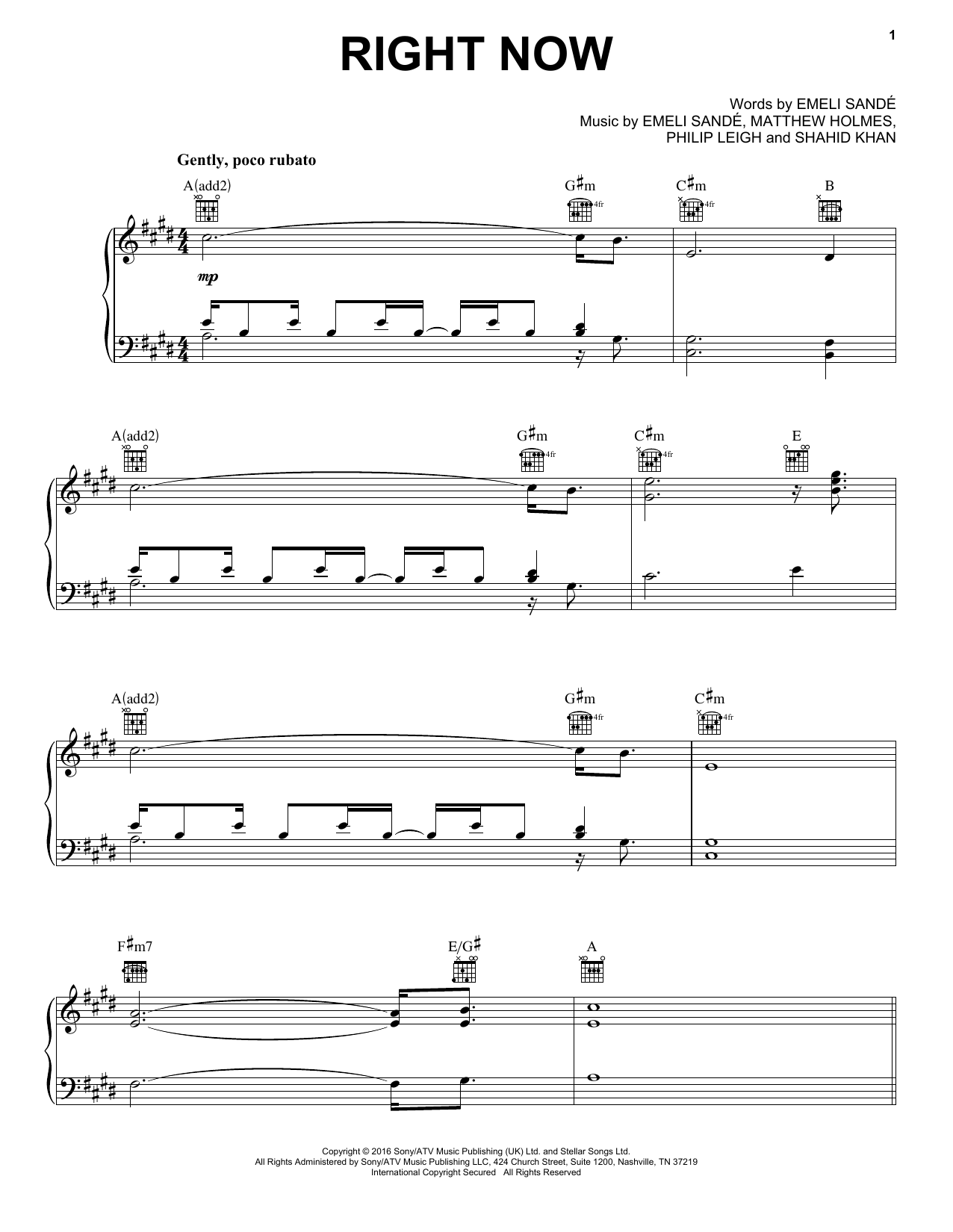 Emeli Sandé Right Now sheet music notes and chords arranged for Piano, Vocal & Guitar Chords (Right-Hand Melody)