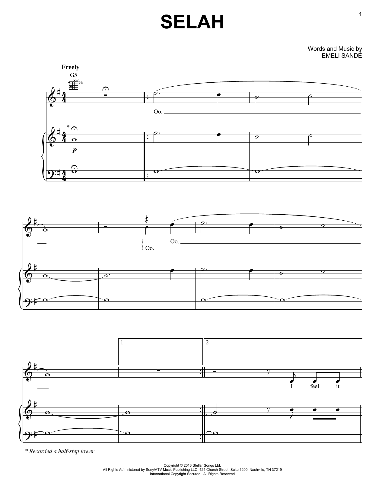 Emeli Sandé Selah sheet music notes and chords arranged for Piano, Vocal & Guitar Chords (Right-Hand Melody)