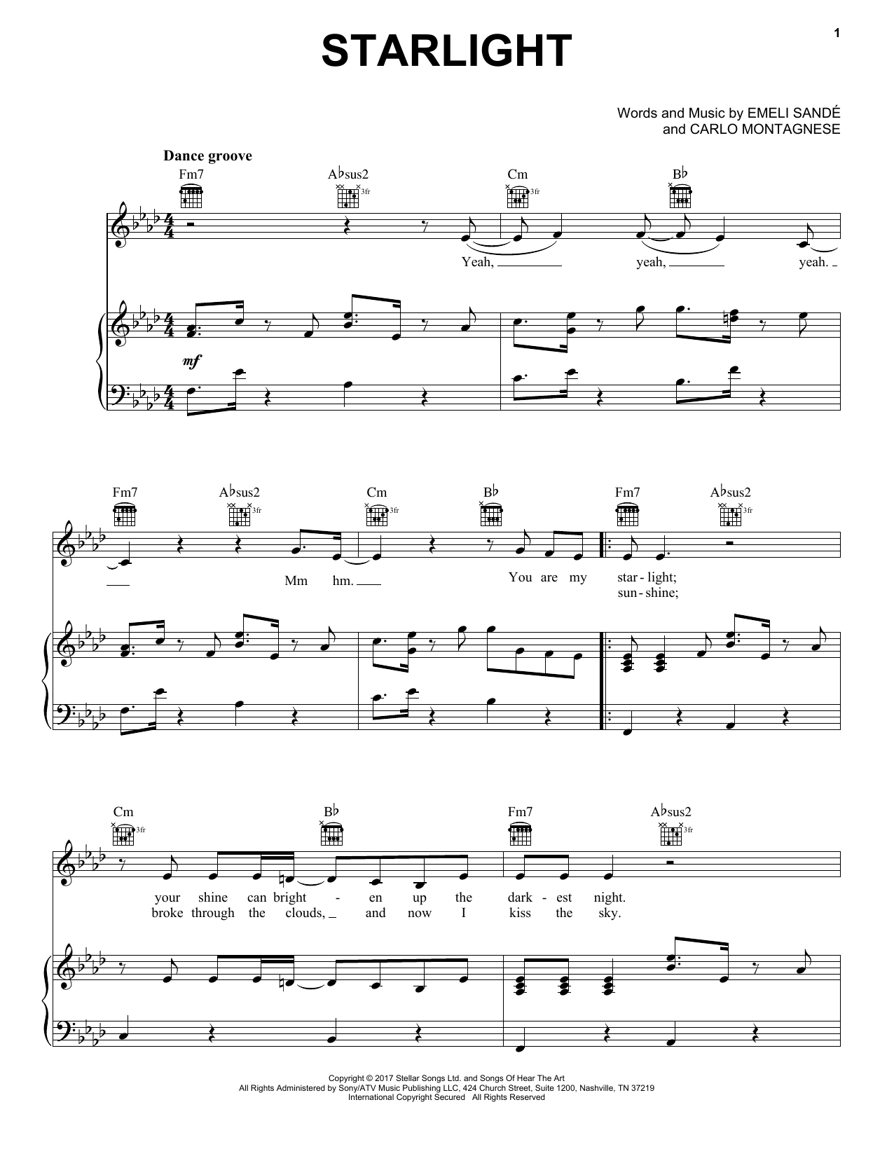 Emeli Sandé Starlight sheet music notes and chords arranged for Piano, Vocal & Guitar Chords (Right-Hand Melody)