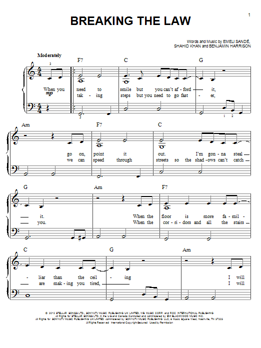 Emeli Sandé Breaking The Law sheet music notes and chords arranged for Easy Piano