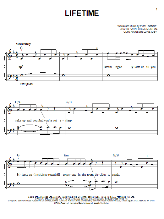 Emeli Sandé Lifetime sheet music notes and chords arranged for Easy Piano