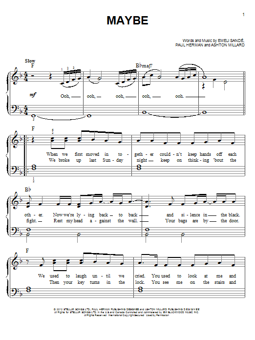 Emeli Sandé Maybe sheet music notes and chords arranged for Easy Piano