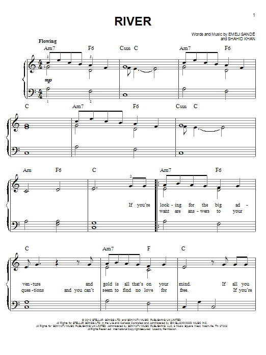Emeli Sandé River sheet music notes and chords arranged for Easy Piano