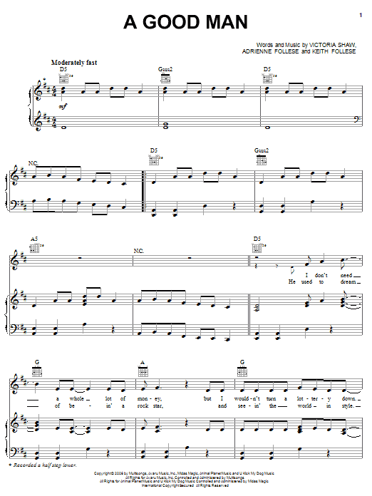 Emerson Drive A Good Man sheet music notes and chords arranged for Piano, Vocal & Guitar Chords (Right-Hand Melody)