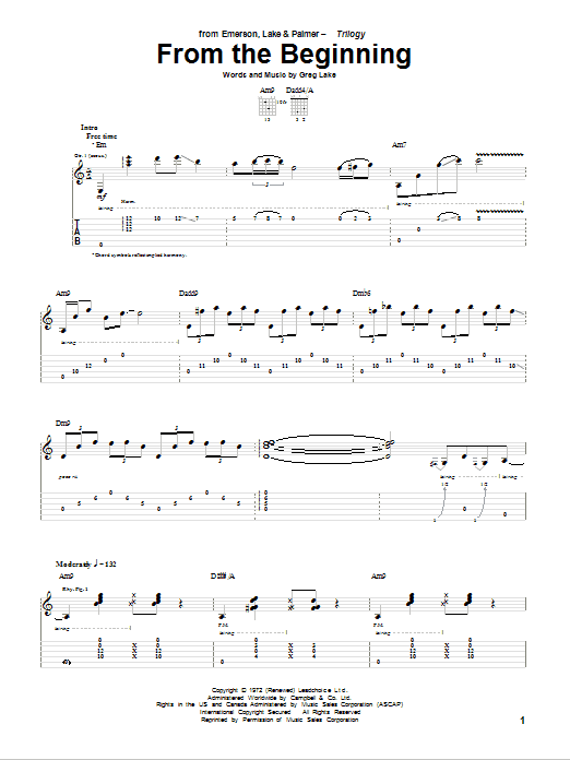 Emerson, Lake & Palmer From The Beginning sheet music notes and chords arranged for Piano, Vocal & Guitar Chords (Right-Hand Melody)