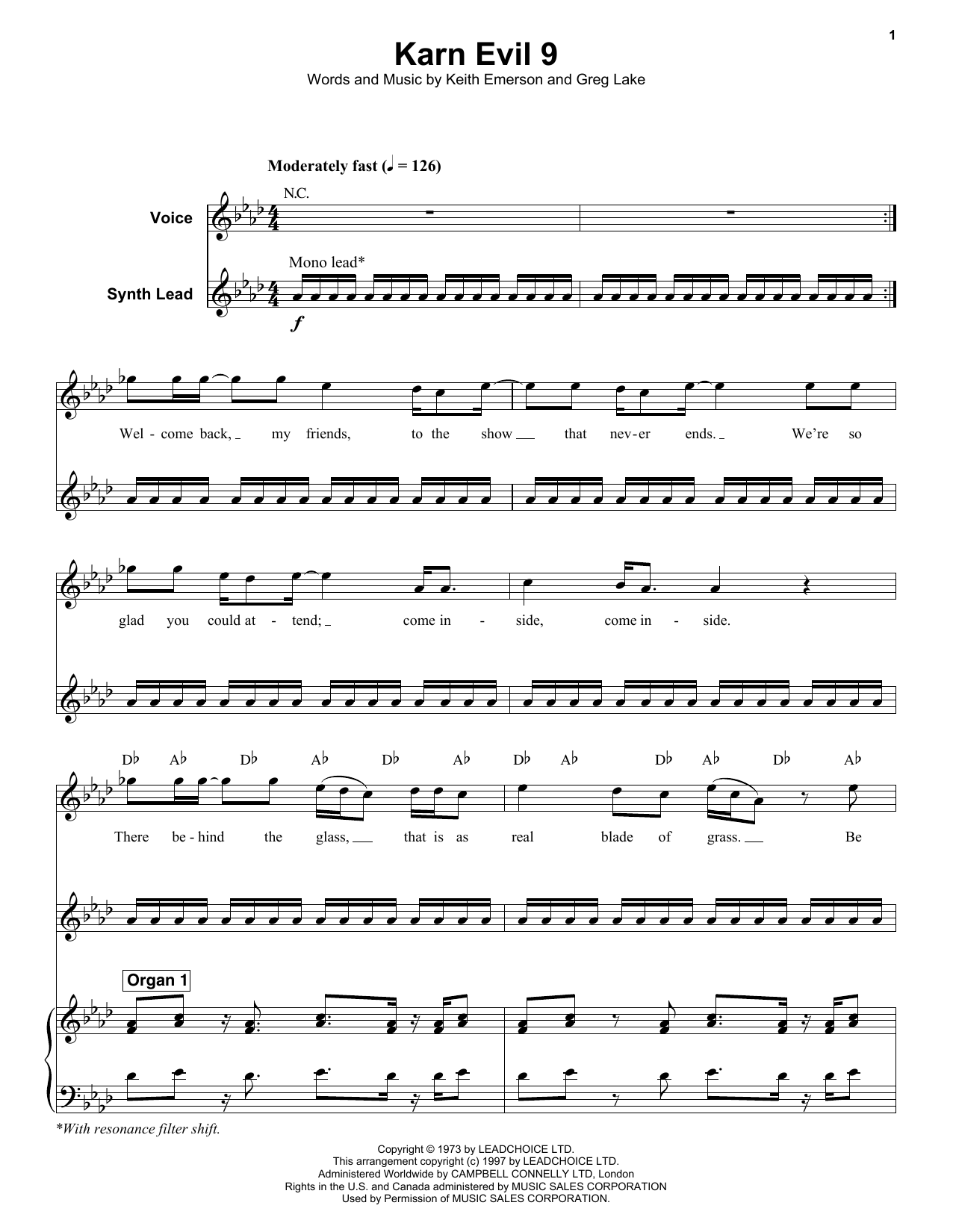 Emerson, Lake & Palmer Karn Evil 9 (First Impression) sheet music notes and chords arranged for Keyboard Transcription