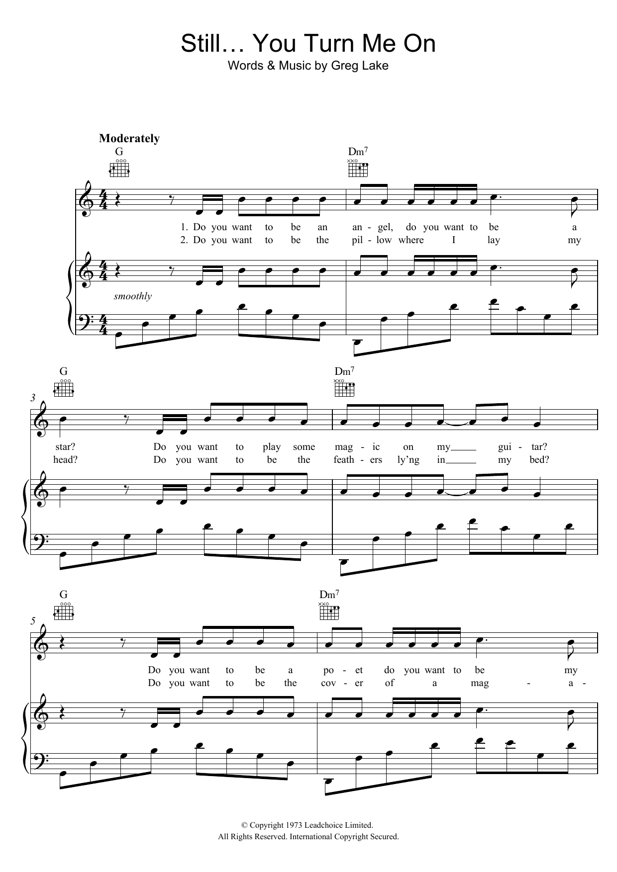 Emerson, Lake & Palmer Still You Turn Me On sheet music notes and chords arranged for Piano, Vocal & Guitar Chords