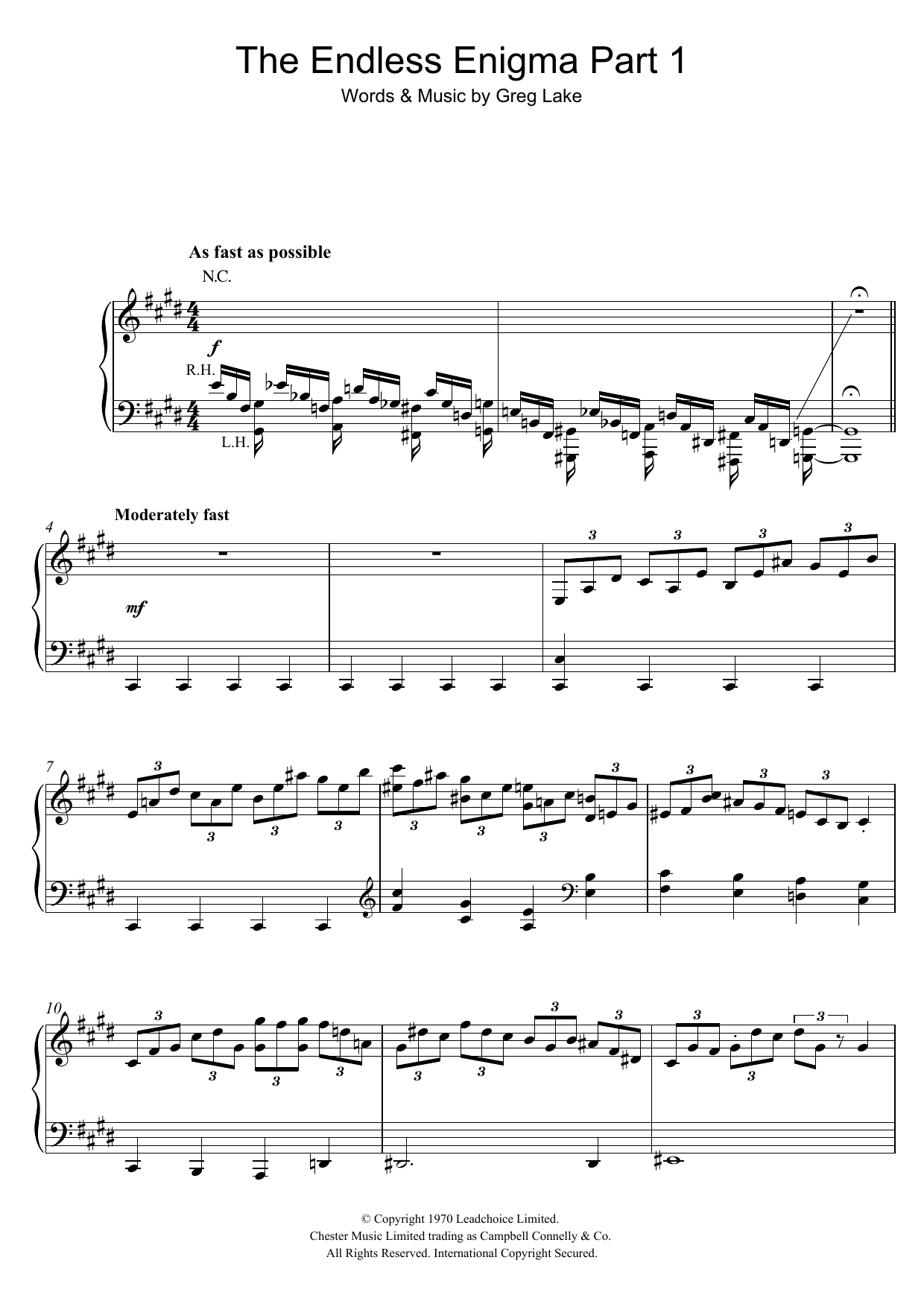 Emerson, Lake & Palmer The Endless Enigma Part 1 sheet music notes and chords arranged for Piano, Vocal & Guitar Chords