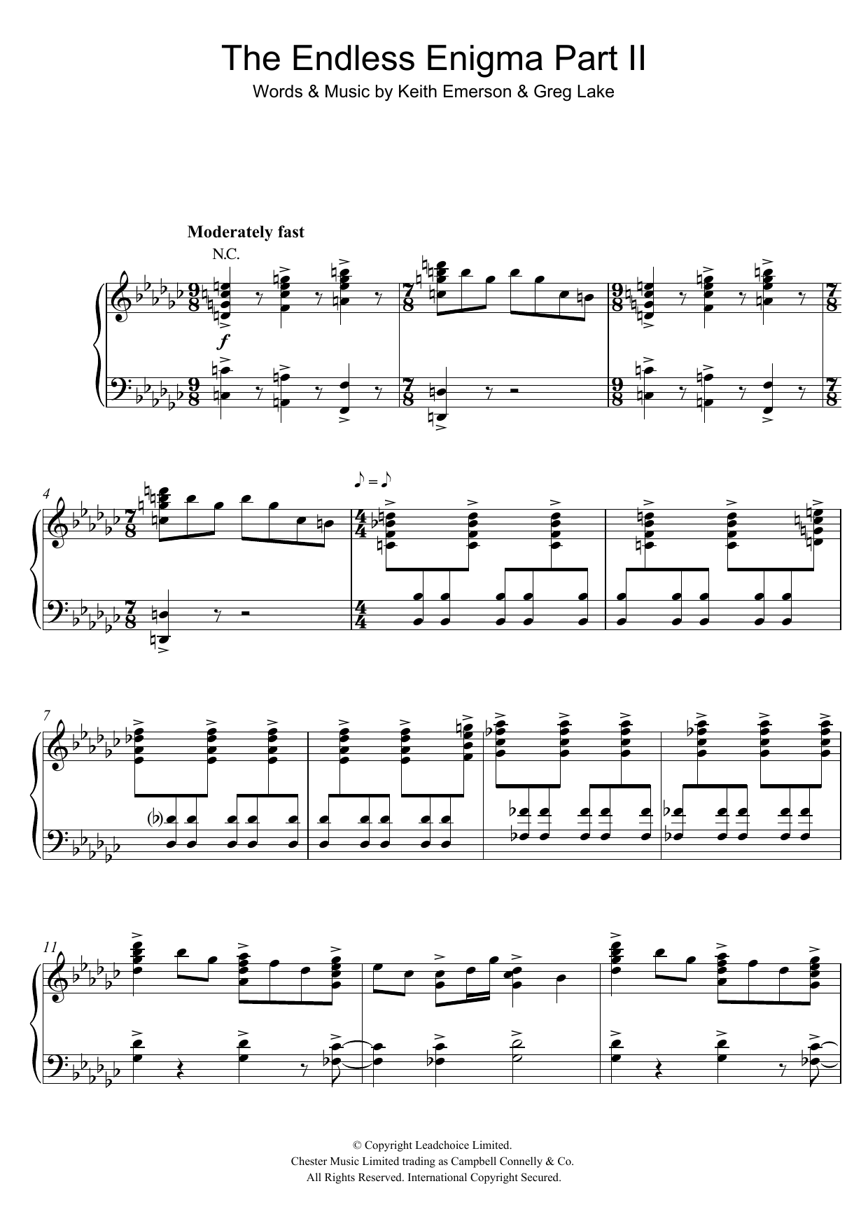 Emerson, Lake & Palmer The Endless Enigma Part 2 sheet music notes and chords arranged for Piano, Vocal & Guitar Chords