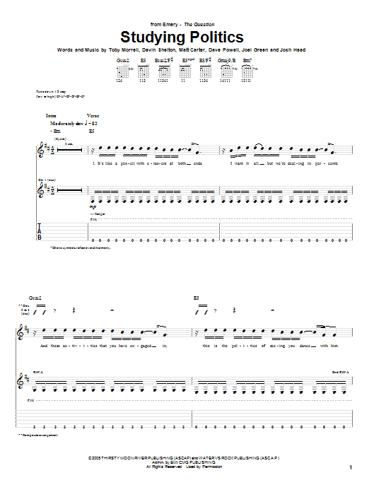 Emery Studying Politics sheet music notes and chords arranged for Guitar Tab