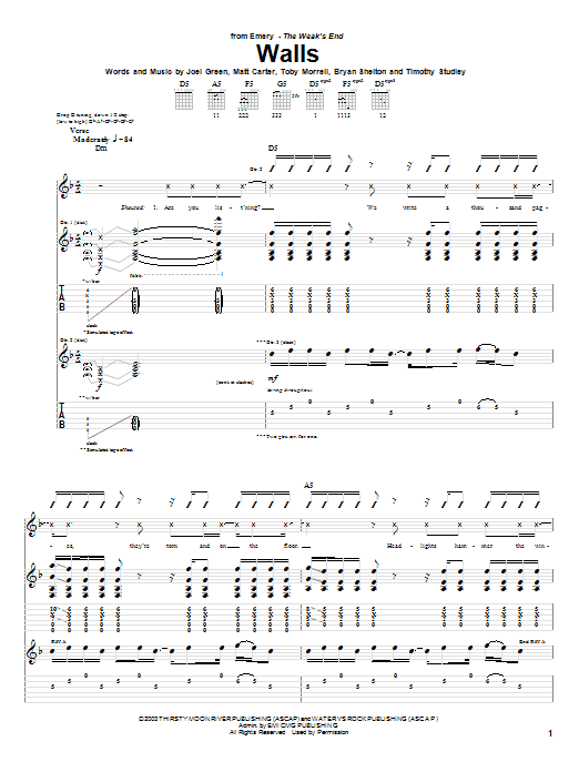 Emery Walls sheet music notes and chords arranged for Guitar Tab