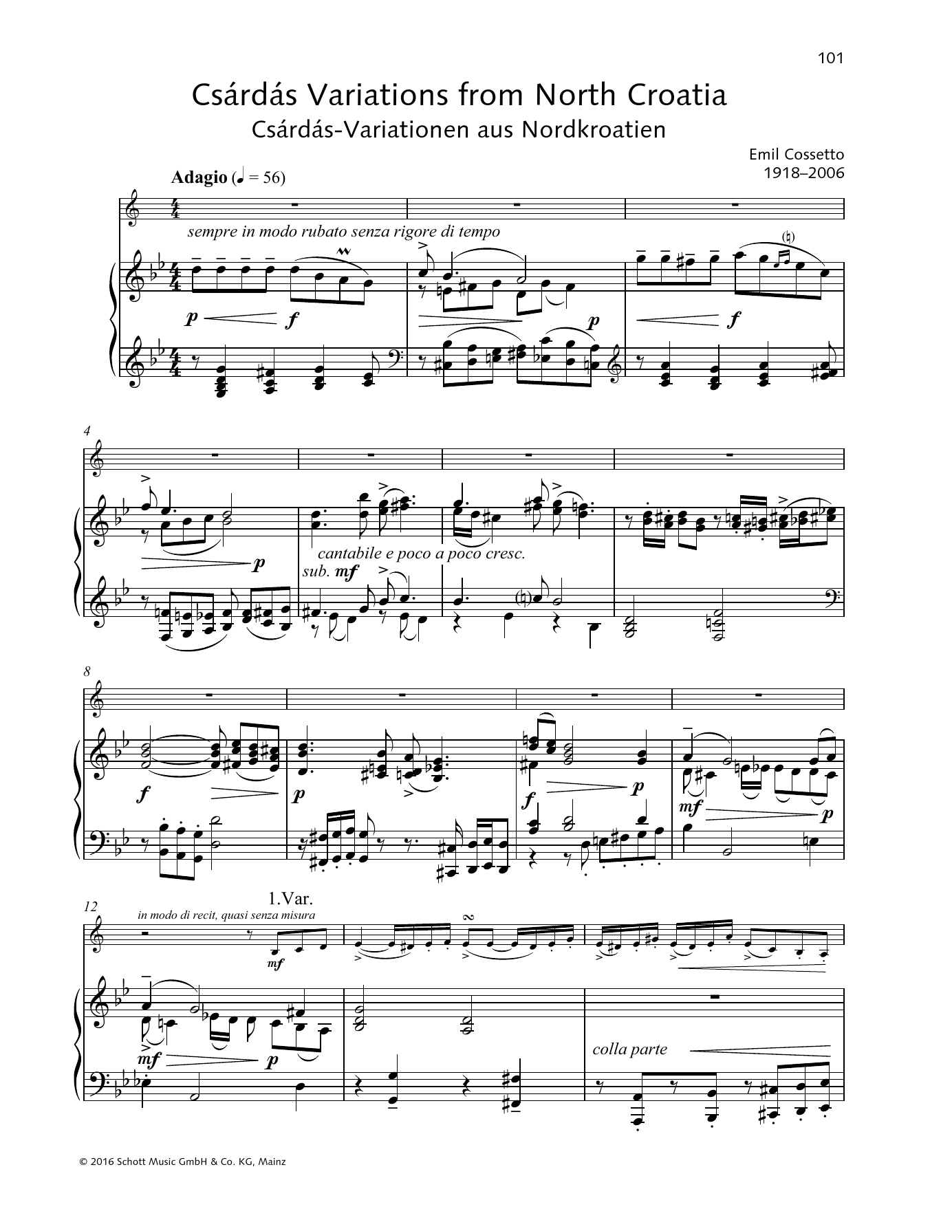 Emil Cossetto Csšrdšs Variations from North Croatia sheet music notes and chords arranged for Woodwind Solo