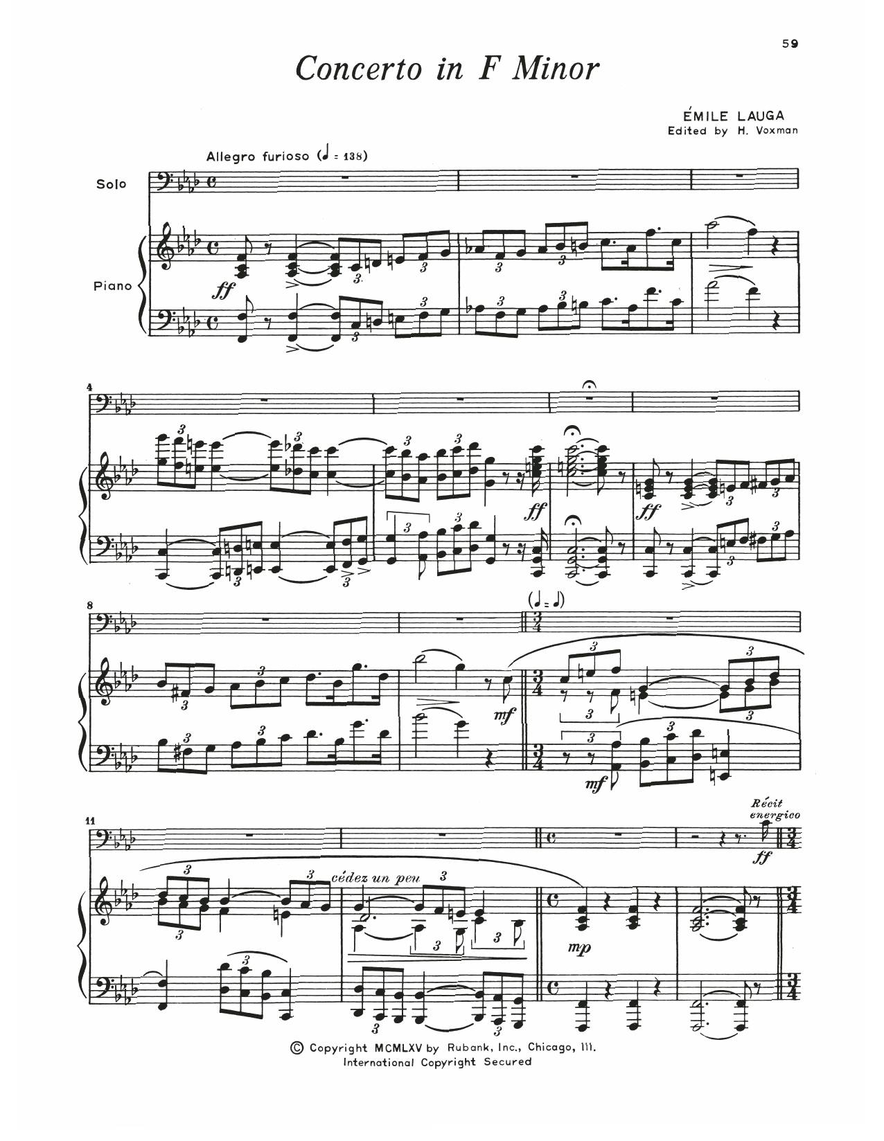 Emile Lauga Concerto In F Minor sheet music notes and chords arranged for Trombone and Piano