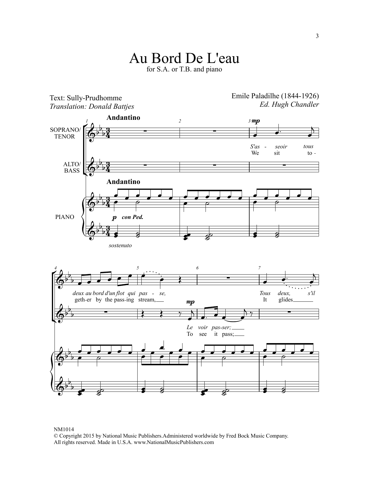 Emile Paladilhe Au Bord De L'eau (ed. Hugh Chandler) sheet music notes and chords arranged for 2-Part Choir