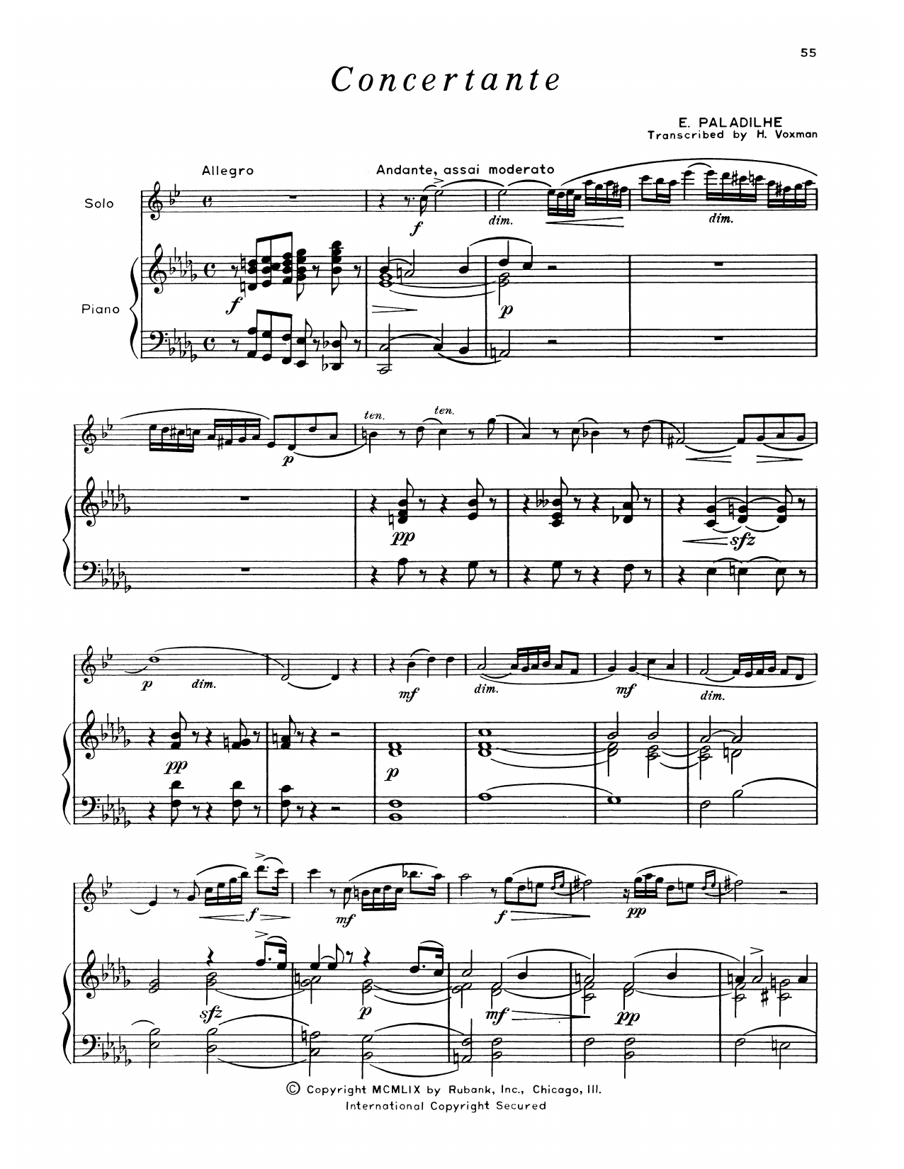 Emile Paladilhe Concertante sheet music notes and chords arranged for Alto Sax and Piano