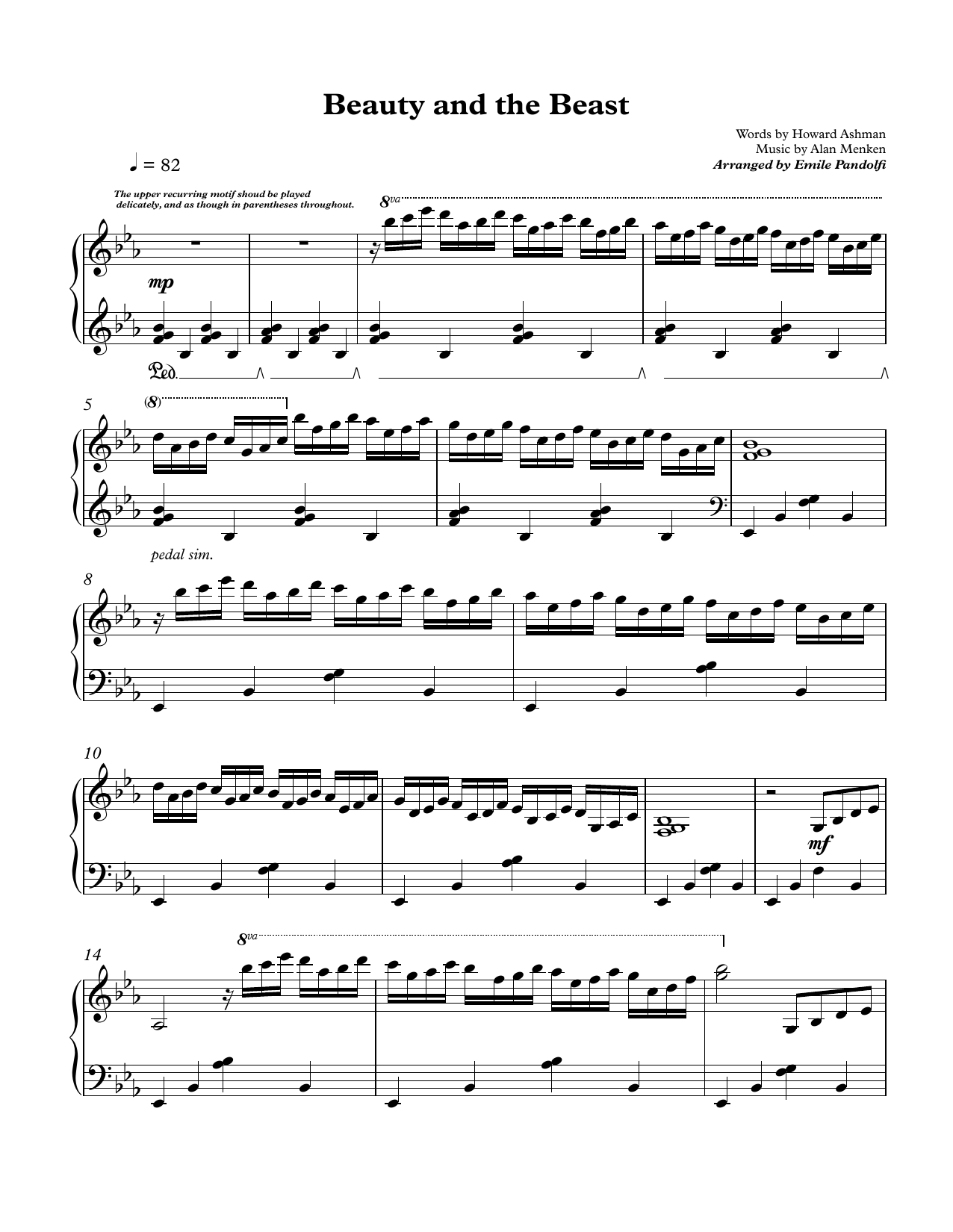 Emile Pandolfi Beauty And The Beast sheet music notes and chords arranged for Piano Solo