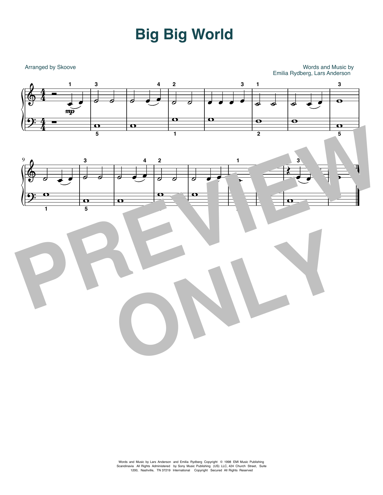 Emilia Big Big World (arr. Skoove) sheet music notes and chords arranged for Beginner Piano (Abridged)