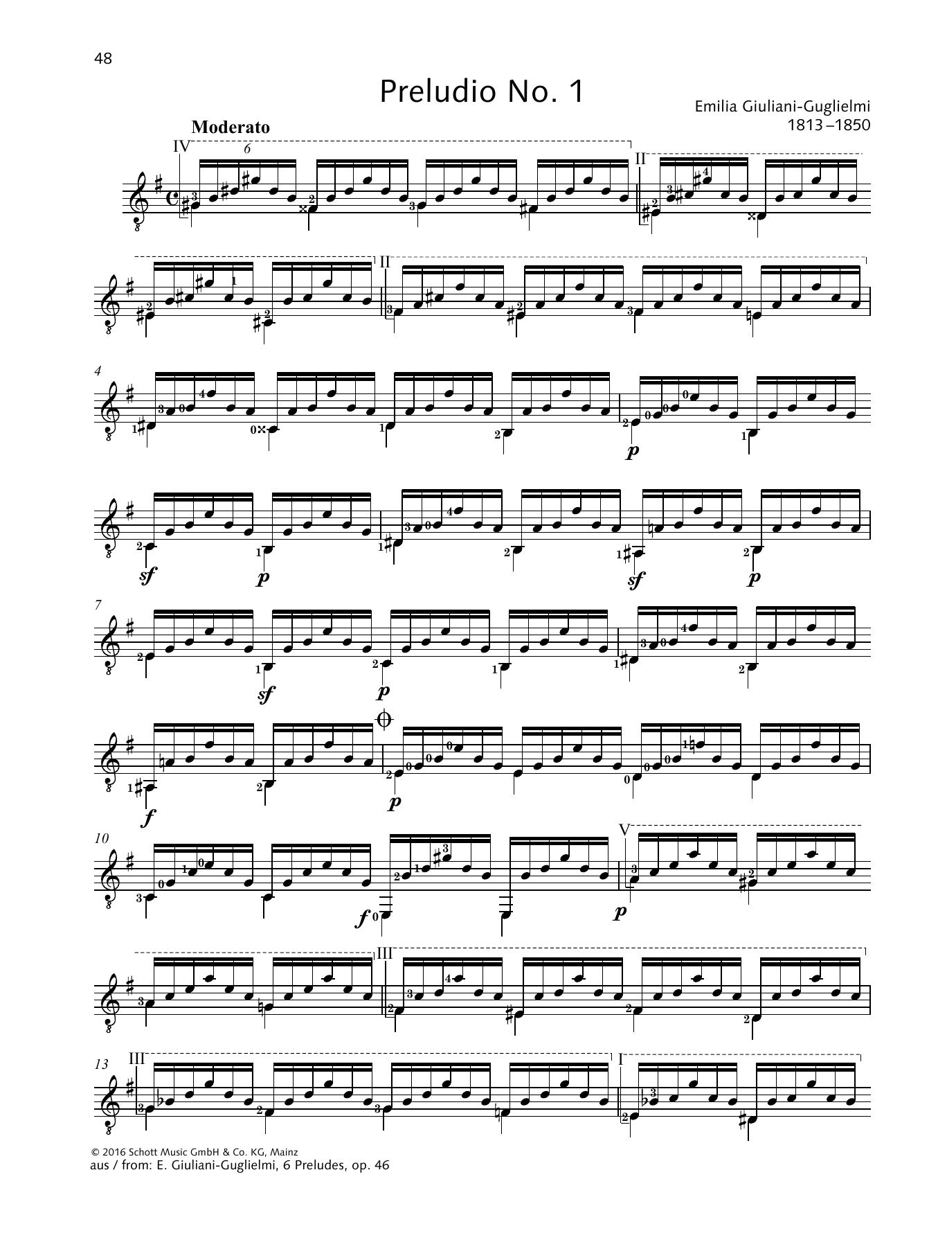 Emilia Giuliani Preludio No. 1 sheet music notes and chords arranged for Solo Guitar