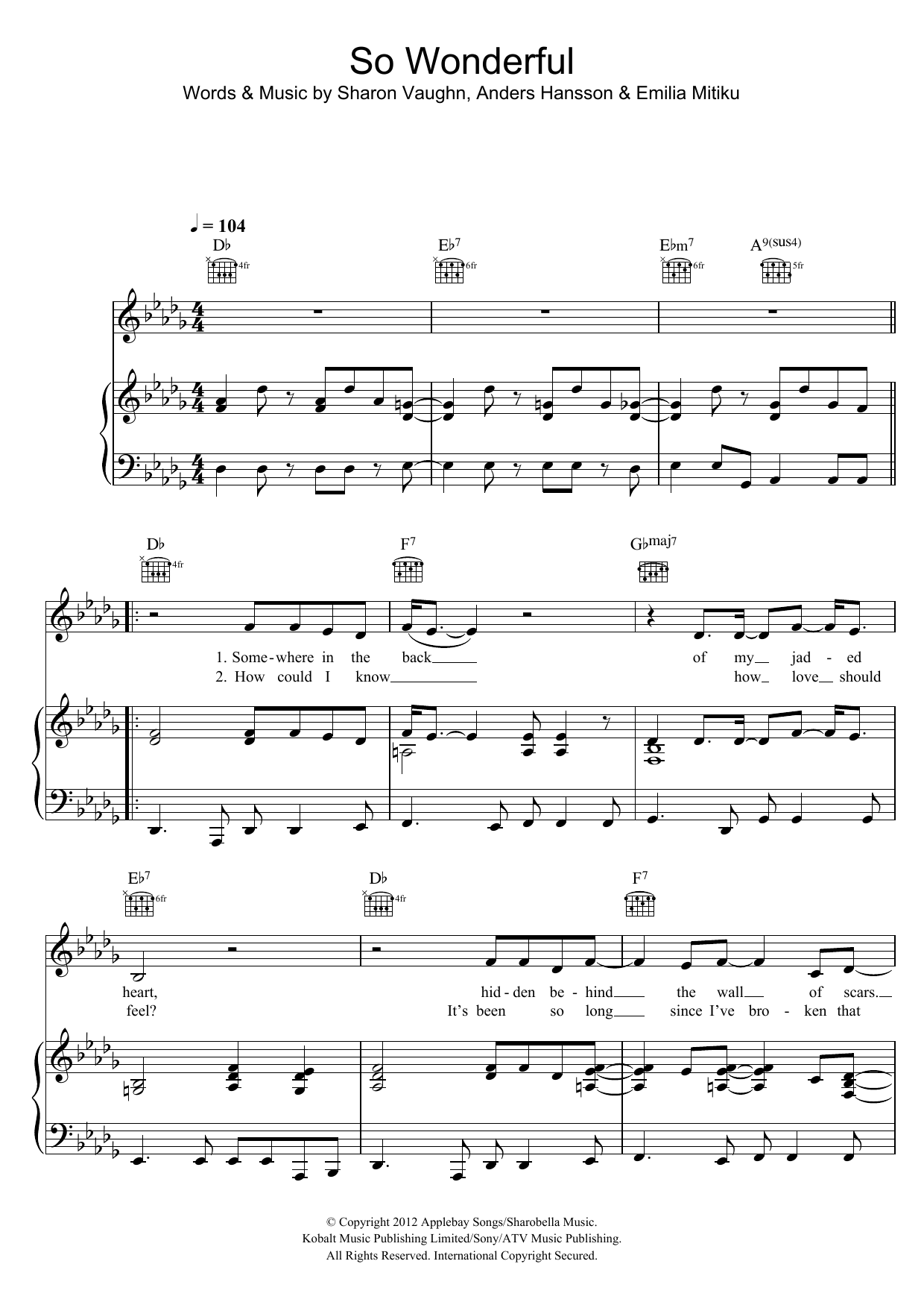 Emilia Mitiku So Wonderful sheet music notes and chords arranged for Piano, Vocal & Guitar Chords