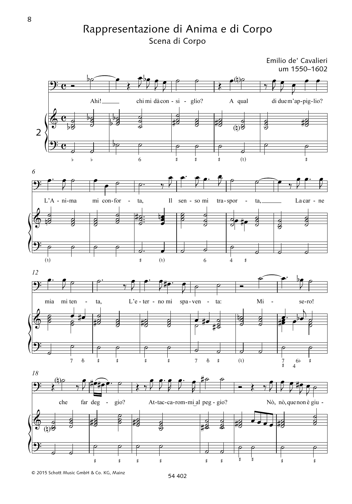 Emilio de Cavalieri Ahi! Chi mi dà consiglio sheet music notes and chords arranged for Piano & Vocal