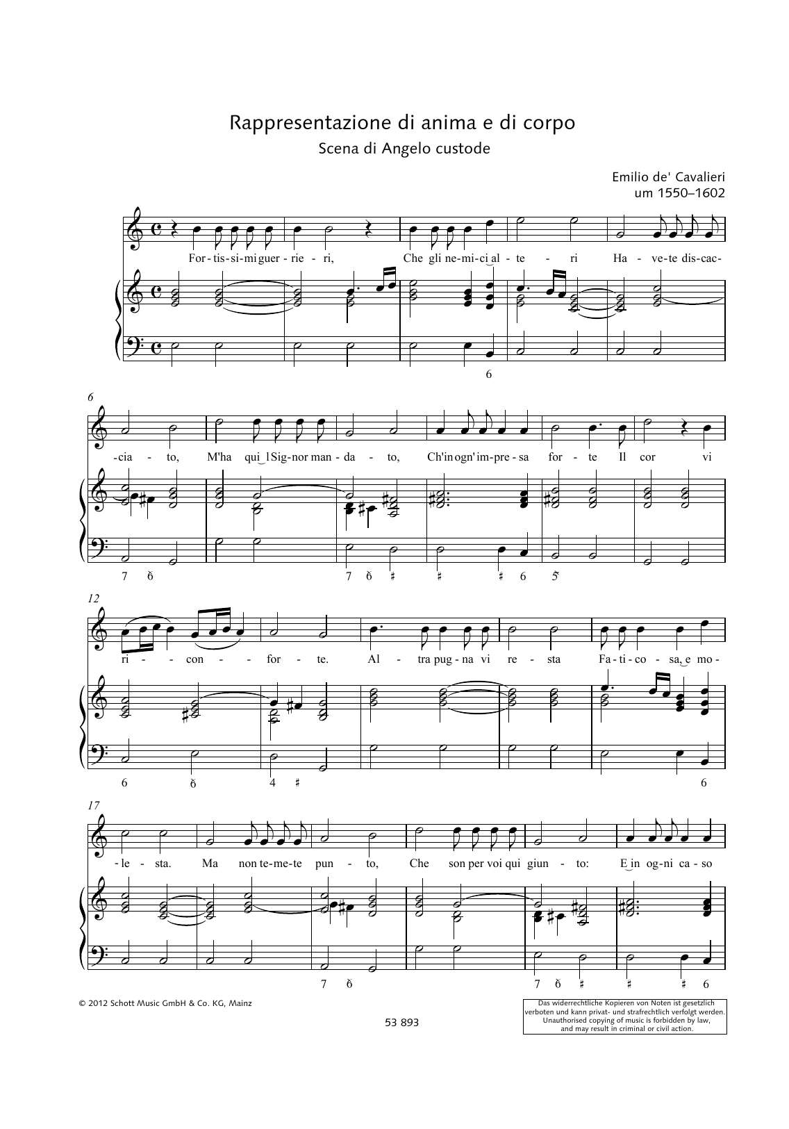 Emilio de Cavalieri Fortissimi guerrieri sheet music notes and chords arranged for Piano & Vocal