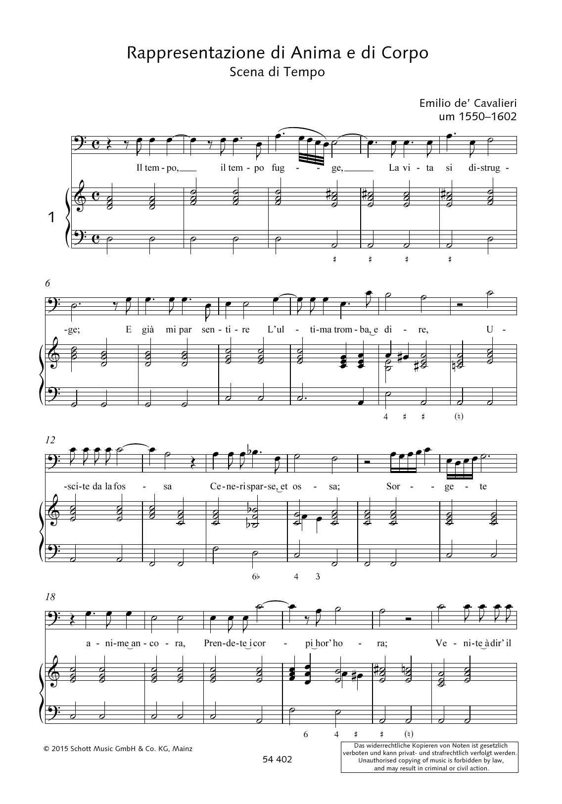 Emilio de Cavalieri Il tempo fugge, La vita si distrugge sheet music notes and chords arranged for Piano & Vocal