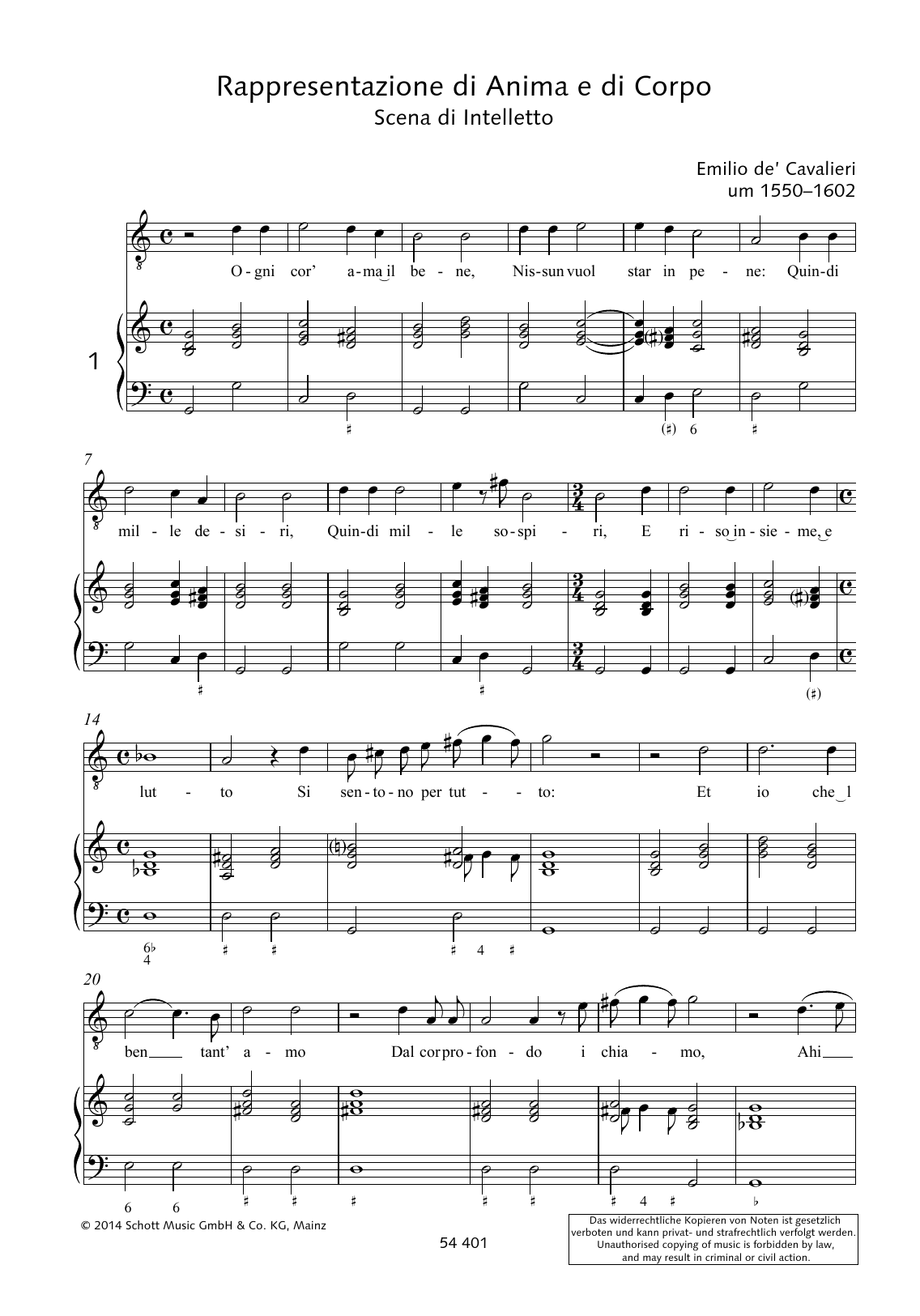 Emilio de Cavalieri Ogni cor' ama il bene sheet music notes and chords arranged for Piano & Vocal