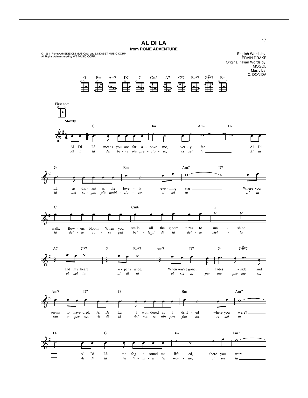 Emilio Pericoli Al Di La sheet music notes and chords arranged for Mandolin