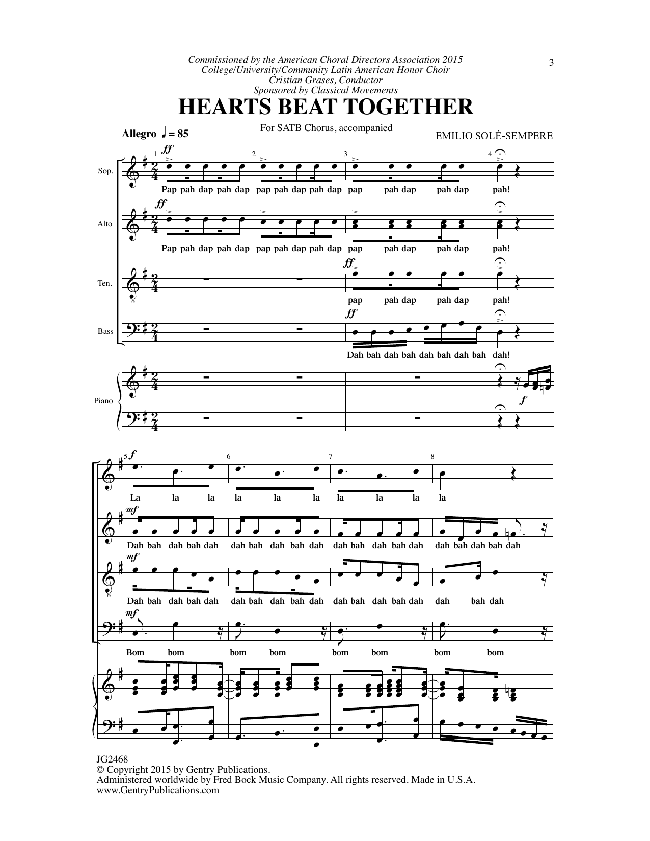 Emilio Sole-Sempere Hearts Beat Together sheet music notes and chords arranged for SATB Choir