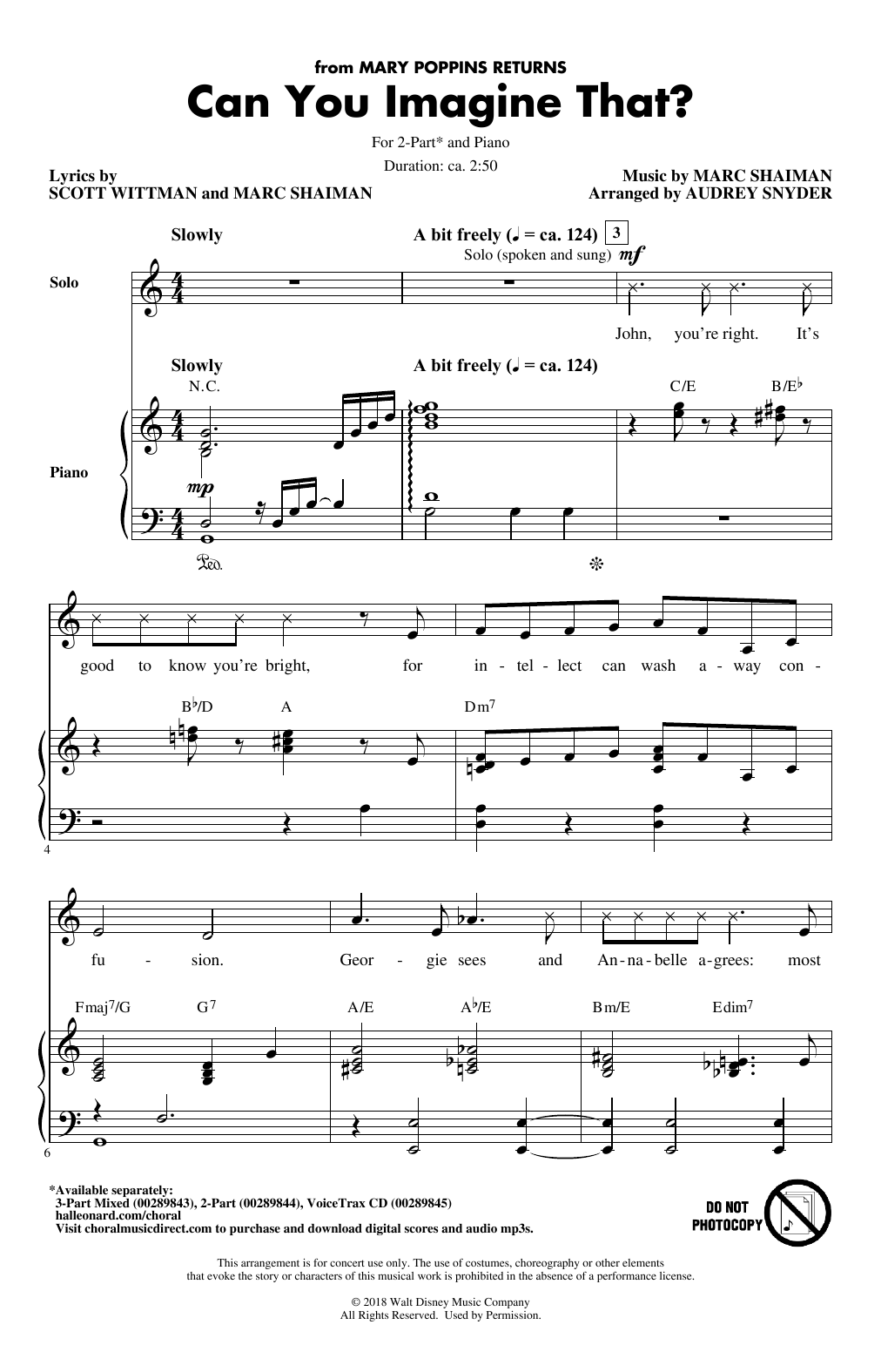 Emily Blunt & Company Can You Imagine That? (from Mary Poppins Returns) (arr. Audrey Snyder) sheet music notes and chords arranged for 3-Part Mixed Choir