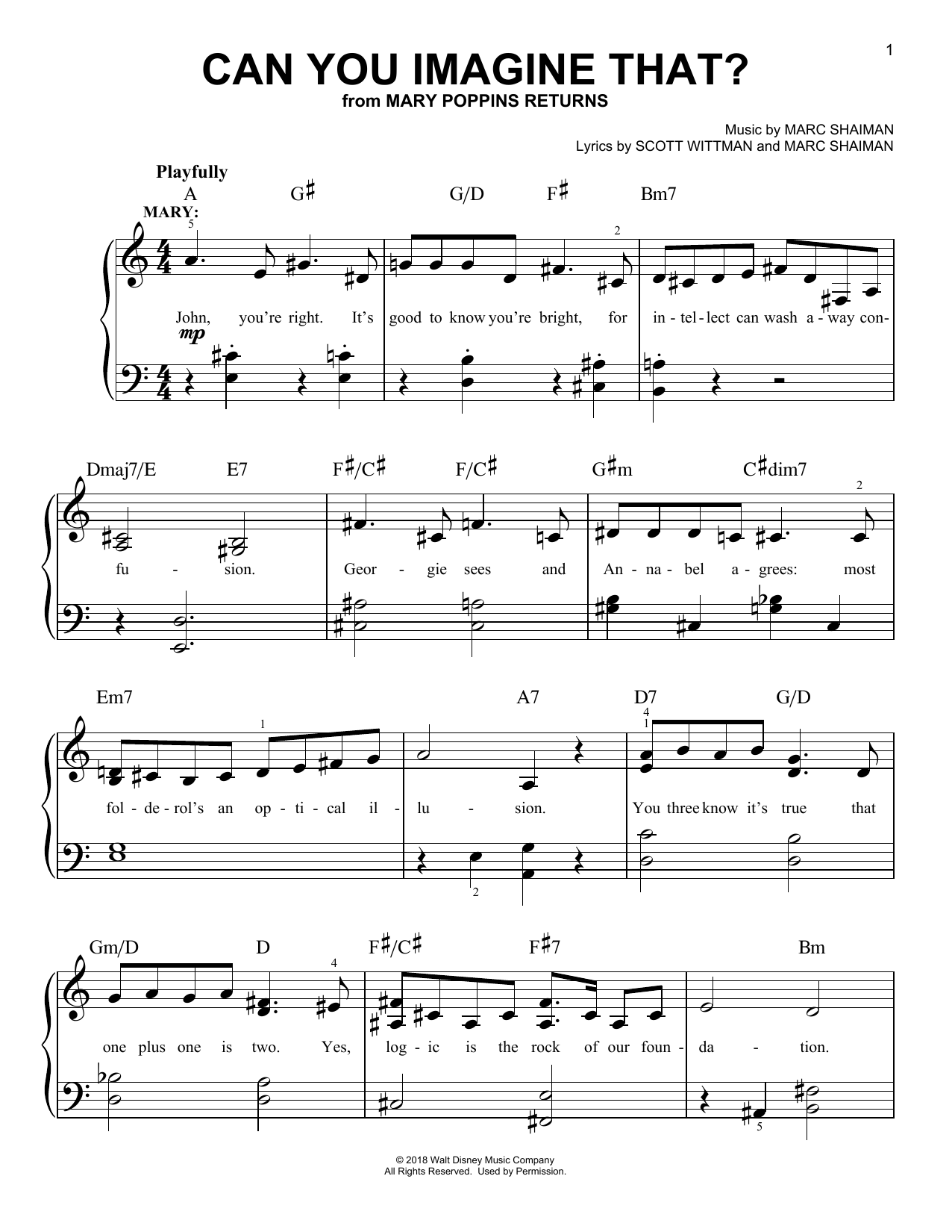 Emily Blunt & Company Can You Imagine That? (from Mary Poppins Returns) sheet music notes and chords arranged for Ukulele