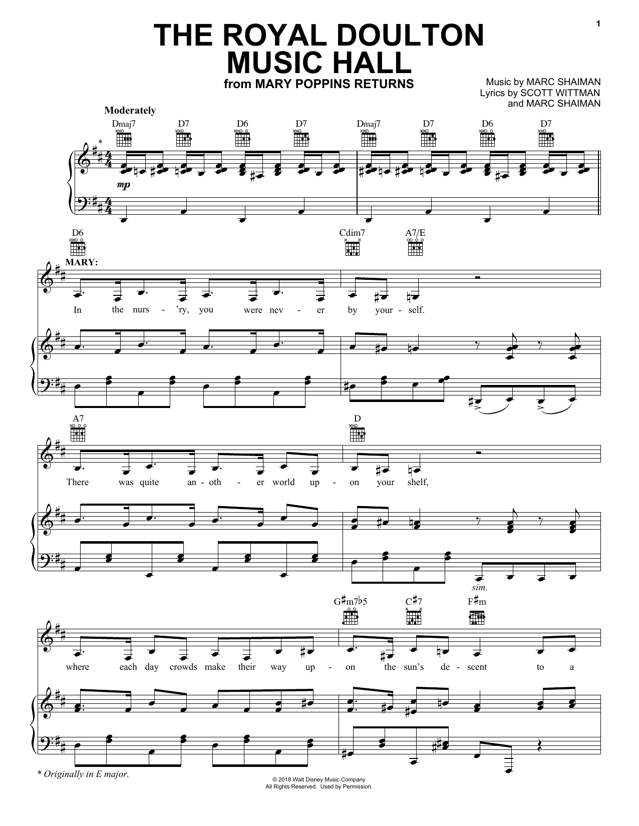 Emily Blunt & Lin-Manuel Miranda The Royal Doulton Music Hall (from Mary Poppins Returns) sheet music notes and chords arranged for Piano, Vocal & Guitar Chords (Right-Hand Melody)