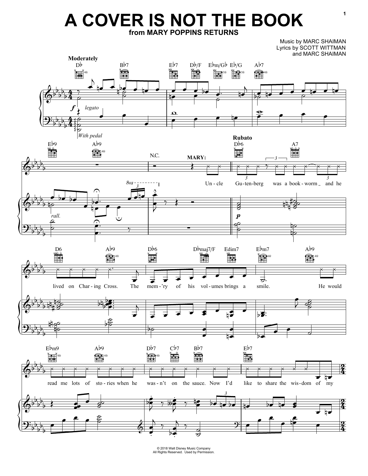 Emily Blunt, Lin-Manuel Miranda & Company A Cover Is Not The Book (from Mary Poppins Returns) sheet music notes and chords arranged for Guitar Chords/Lyrics