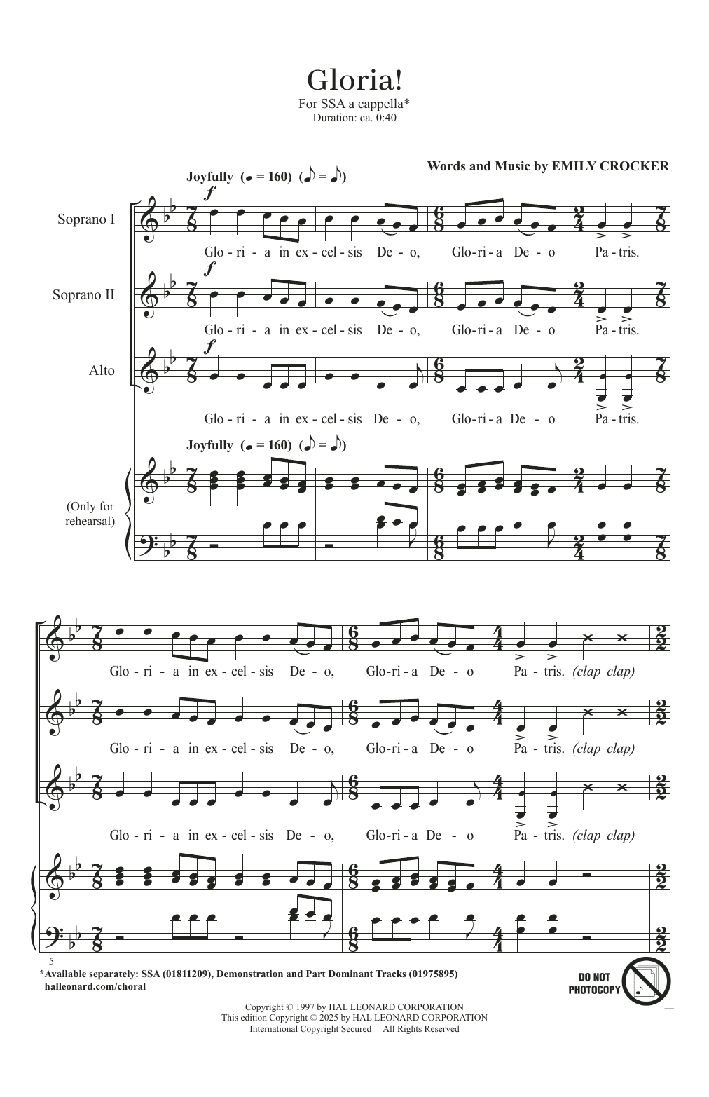 Emily Crocker A Cappella Songs For SSA Chorus sheet music notes and chords arranged for SSA Choir