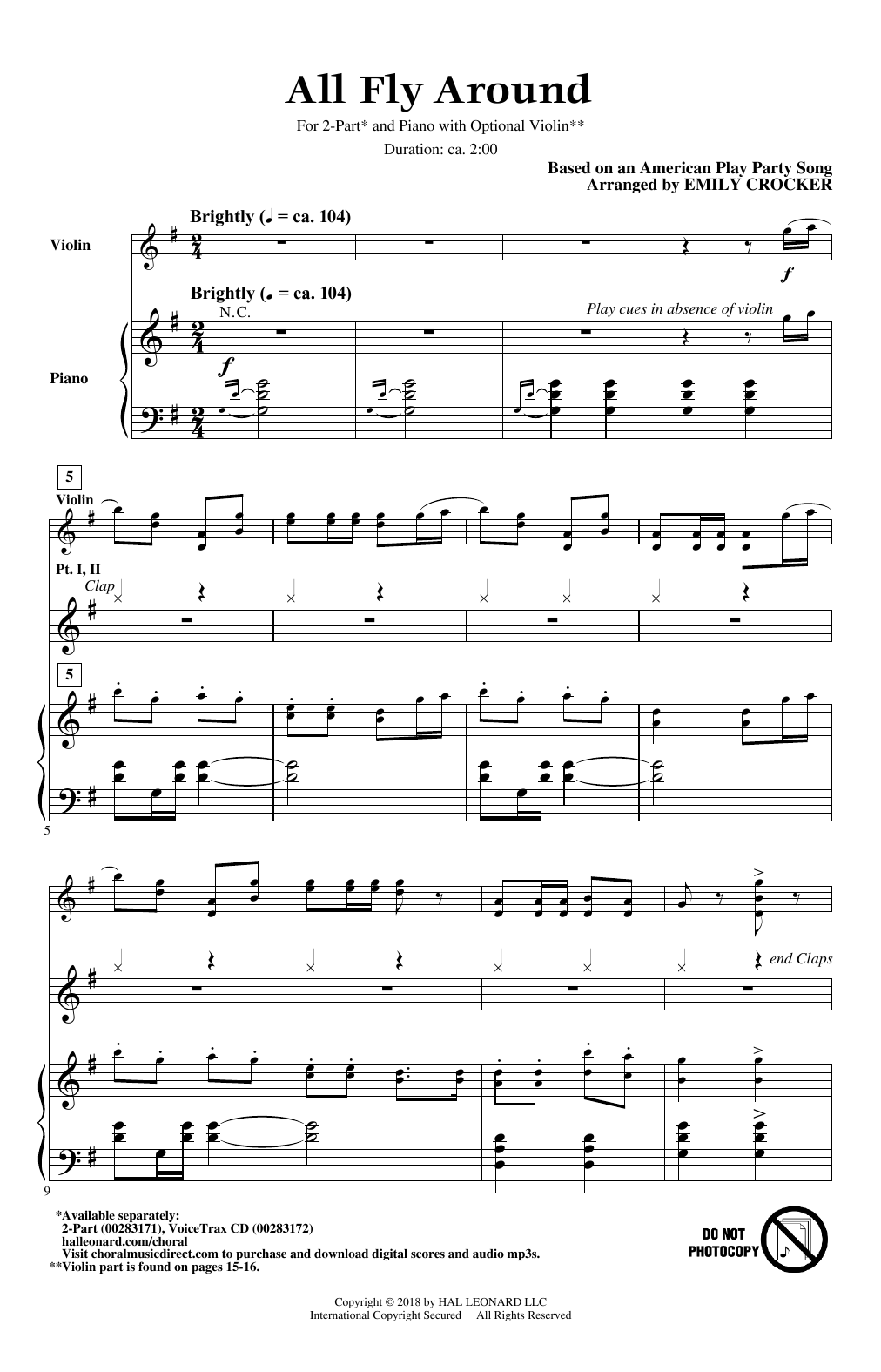 Emily Crocker All Fly Around sheet music notes and chords arranged for 2-Part Choir