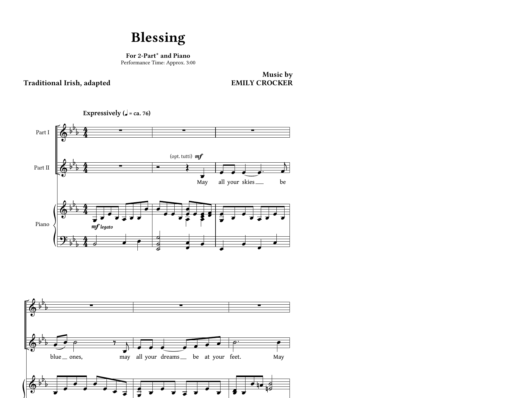 Emily Crocker Blessing sheet music notes and chords arranged for SATB Choir