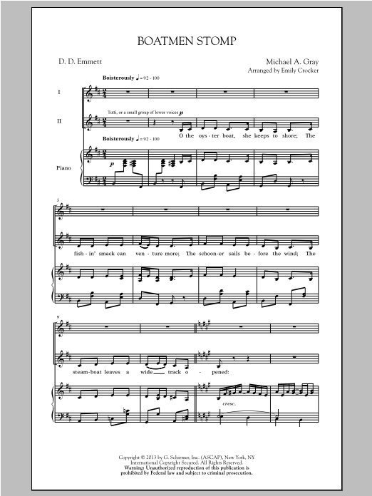 Emily Crocker Boatmen Stomp sheet music notes and chords arranged for SATB Choir