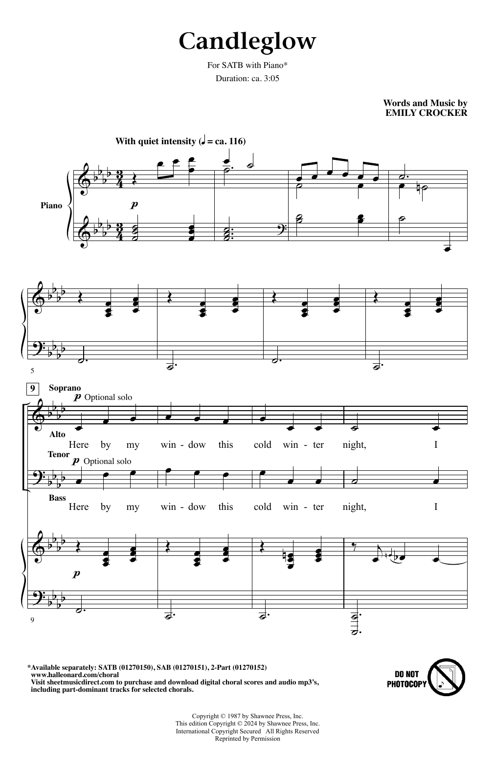 Emily Crocker Candleglow sheet music notes and chords arranged for SATB Choir