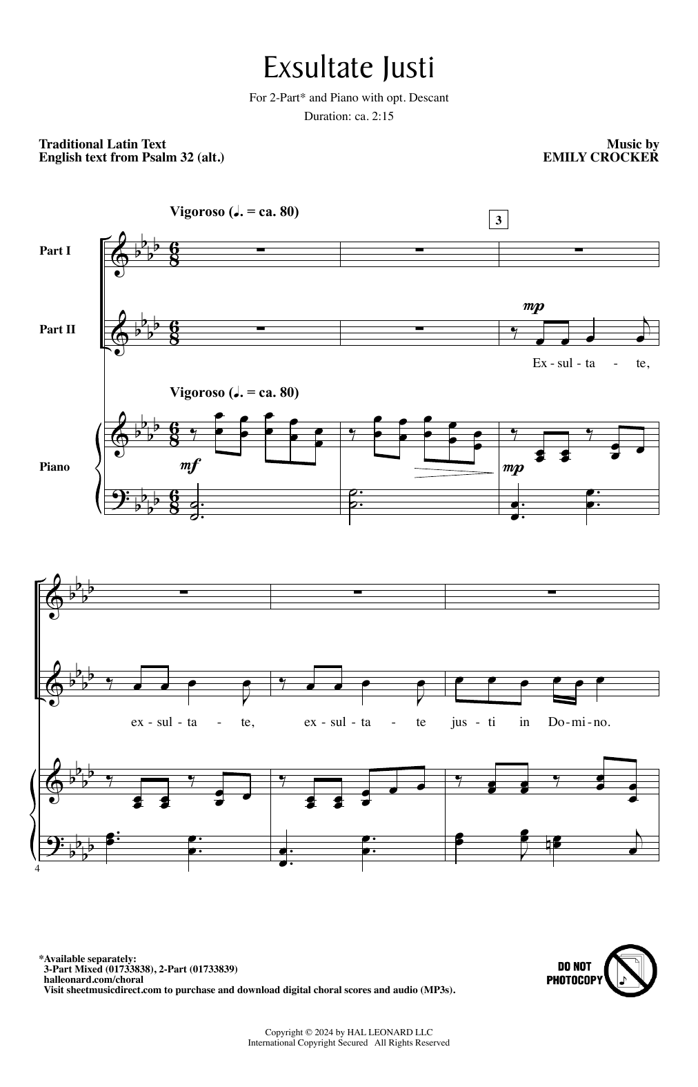 Emily Crocker Exsultate Justi sheet music notes and chords arranged for 2-Part Choir