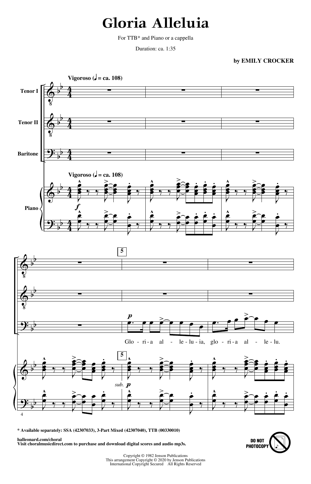 Emily Crocker Gloria Alleluia sheet music notes and chords arranged for SSA Choir