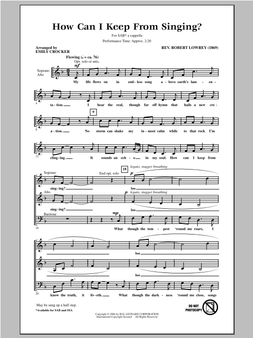 Emily Crocker How Can I Keep From Singing sheet music notes and chords arranged for SAB Choir