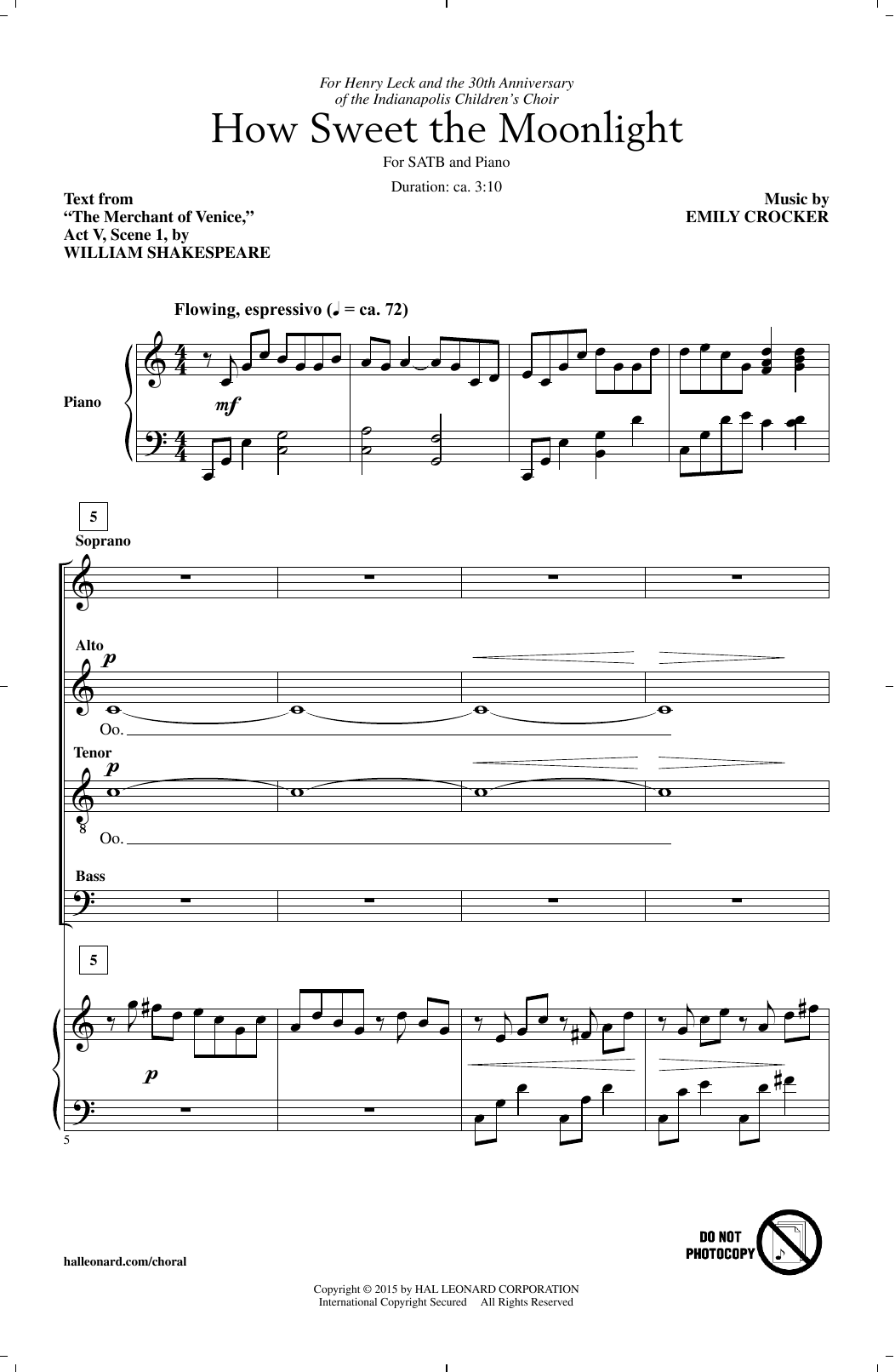 Emily Crocker How Sweet The Moonlight sheet music notes and chords arranged for SATB Choir