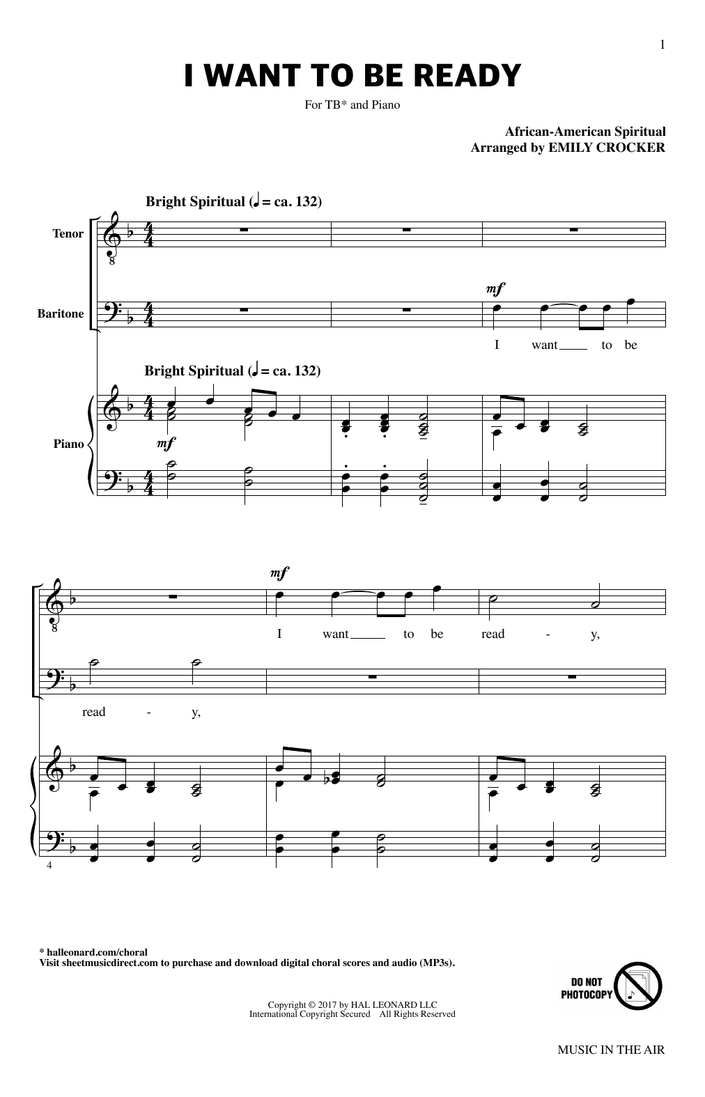 Emily Crocker I Want To Be Ready (from Music In The Air) sheet music notes and chords arranged for TB Choir