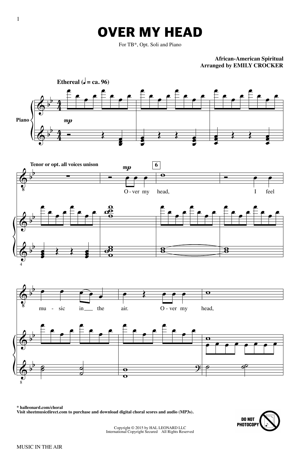 Emily Crocker Over My Head (from Music In The Air) sheet music notes and chords arranged for TB Choir