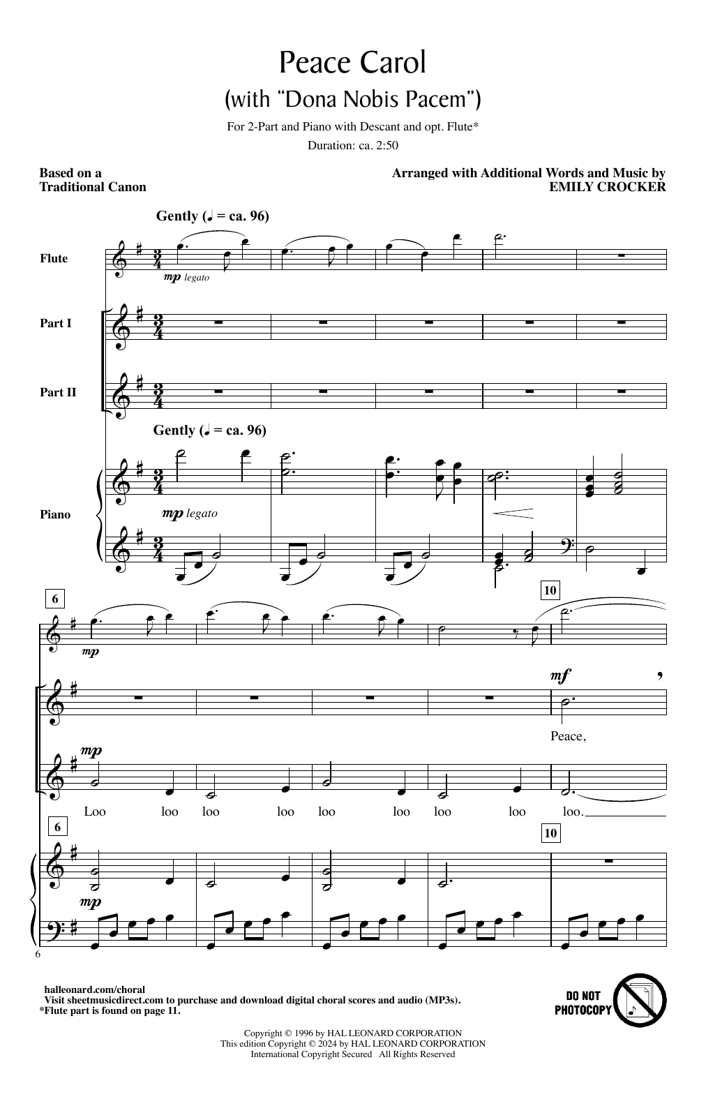 Emily Crocker Peace Carol (With Dona Nobis Pacem) sheet music notes and chords arranged for 2-Part Choir